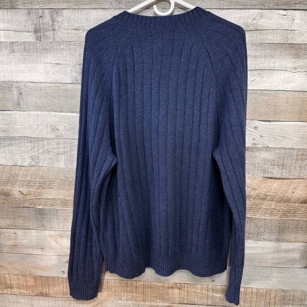 Banana Republic Mens Italian Yarn Wool Blend Ribbed Crew Neck Sweater Navy L